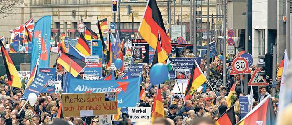 Volk und völkisches Denken. Viele Anhänger der Alternative für Deutschland (AFD), hier eine Demonstration in Berlin, sind für eine harte Flüchtlingspolitik. 