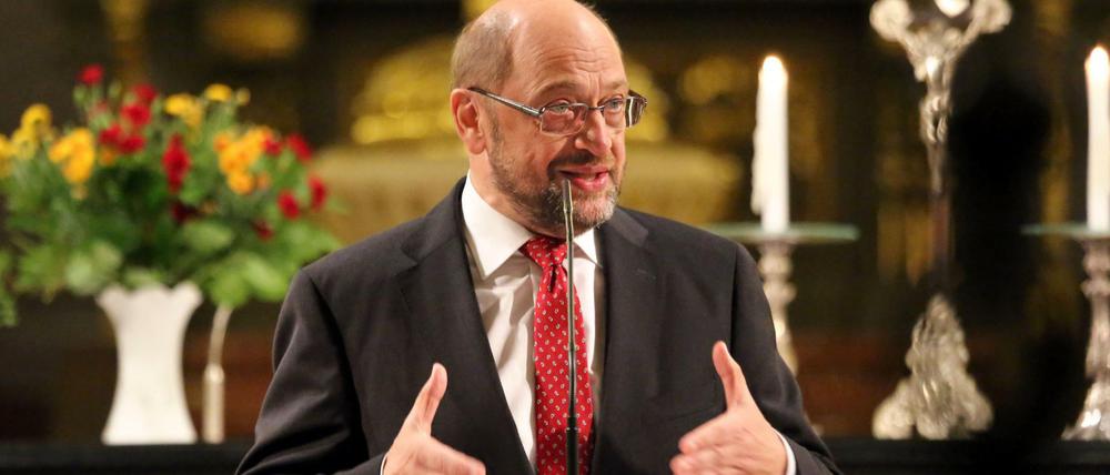 Martin Schulz (SPD), Präsident des Europäischen Parlaments, in der Nikolaikirche in Leipzig. 