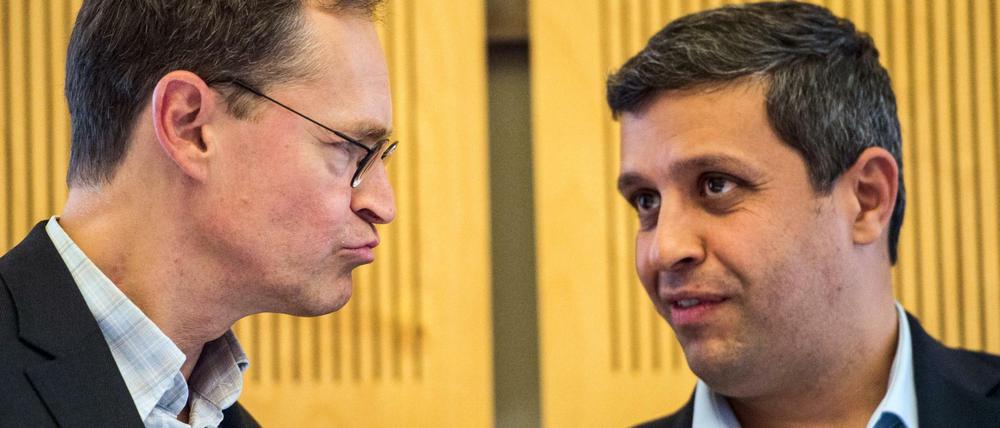 Michael Müller (l.) hatte am Sonntag keine Zeit, mit den Jusos über das Wahlergebnis der SPD zu diskutieren. Dafür kam Raed Saleh.