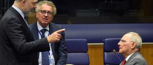 Treffen in Luxemburg. EU-Währungskommissar Moscovici, Luxemburgs Finanzminister Gramegna und der deutsche Ressortchef Schäuble (von links nach rechts). 
