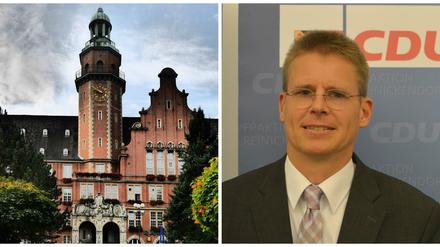 Wer kommt in die Machtzentrale von Reinickendorf: Links das Rathaus, rechts der potentielle CDU-Stadtrat Tobias Dollase.