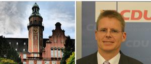 Wer kommt in die Machtzentrale von Reinickendorf: Links das Rathaus, rechts der potentielle CDU-Stadtrat Tobias Dollase.