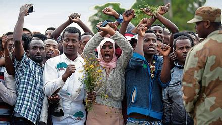 Kurz vor der Katastrophe zeigten Teilnehmer ines religiös-kulturellen Festivals das Symbol der Protestbewegung, die über dem Kopf gekreuzten Handgelenke. Daraufhin fielen Schüsse, Panik brach aus. Mindestens 55 Menschen wurden zu Tode getrampelt. 