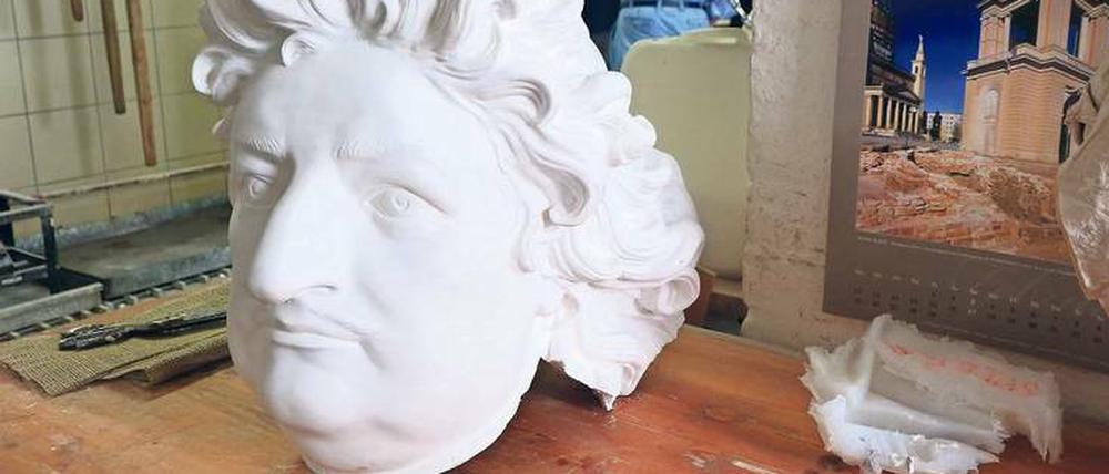 Der Kopf des Großen Kurfürsten, Teil der Replik der Reiterstatue von Andreas Schlüter, ist bereits fertig