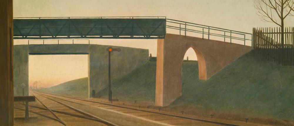 Harte Schlagschatten, gnadenlose Leere: Georg Schrimpfs Olgemälde "Bahnübergang" von 1932.