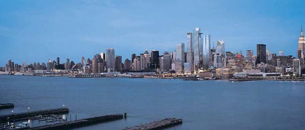 Im Südwesten Manhattans wird - hier noch als Animation zu sehen - das nach Angaben der Baufirma größte nicht-öffentliche Bauprojekt in der Geschichte der Vereinigten Staaten entstehen: Bis 2025 sollen mehrere Bürotürme, rund 4000 Wohnungen, ein Luxushotel, eine Schule und viele Grünanlagen fertig gestellt sein. 