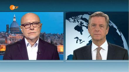 Ex-Verfassungsrichter Udo di Fabio (links) und Claus Kleber am Dienstag im "heute-journal"