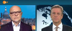 Ex-Verfassungsrichter Udo di Fabio (links) und Claus Kleber am Dienstag im "heute-journal"
