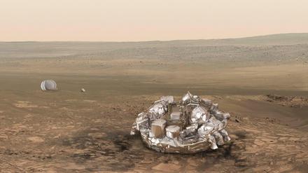 Wunschvorstellung. Bei einer geglückten Landung wäre die Sonde "Schiaparelli" sanft auf dem Mars aufgesetzt. Aber danach sieht es nicht aus.