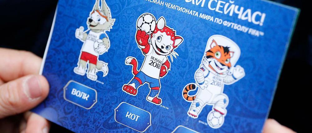 Die drei Kandidaten fürs russische WM-Maskottchen: Wolf, Katze und Tiger.