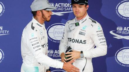 Nur einer kann gewinnen. Das Duell zwischen Hamilton (links) und Rosberg ist auf der Zielgeraden.