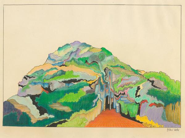 "Vegetated Lump" von 1972, entworfen mit Buntstiften, Aquarell- und Pastellfarben.