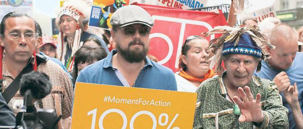 Einer von 400 000 bei der Klimademonstration in New York 2014. Leonardo DiCaprio hat 1998 zum ersten Mal vom Klimawandel gehört. Der damalige Vizepräsident Al Gore hat ihm erklärt, was Treibhausgase in der Atmosphäre anrichten. Di Caprio sagt über ihn: "Er hat mit allem Recht gehabt."