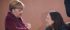 Andrea Nahles und Angela Merkel bei einem Treffen im Kanzleramt. 