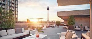 Mieter und Eigentümer im "Grandaire" erwerben mit der gemeinsamen Dachterrasse den Zugang zur Kitchen-Lounge und zum Fitnessbereich.