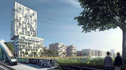 Neubauviertel Gartenfeld: So könnte der Blick von der Gartenfelder Brücke auf das neue Quartier aussehen.