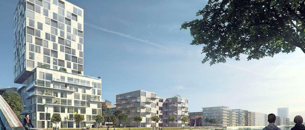 Neubauviertel Gartenfeld: So könnte der Blick von der Gartenfelder Brücke auf das neue Quartier aussehen.