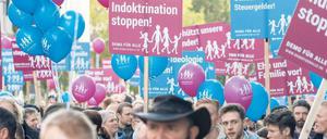 Auf der Straße. Ende Oktober protestierte die „Demo für Alle“ in Wiesbaden gegen einen neuen Lehrplan in den Schulen. 