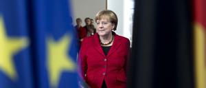 Angela Merkel während ihrer Erklärung zum Ausgang der Präsidentschaftswahlen in den USA vor der Blauen Wand im Bundeskanzleramt in Berlin. 