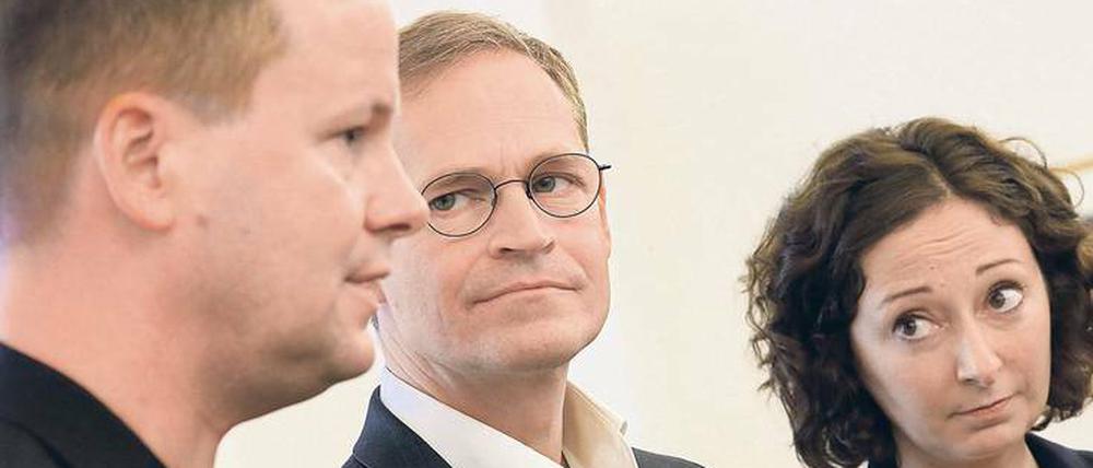 Immer wenn’s ernst wird, tagen die Führungsleute Klaus Lederer, Michael Müller und Ramona Pop in kleiner Runde. Es gilt oberste Geheimhaltungsstufe.