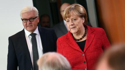 Außenminister Frank-Walter Steinmeier (SPD) und Kanzlerin Angela Merkel (CDU) bei einer Kabinettssitzung. 