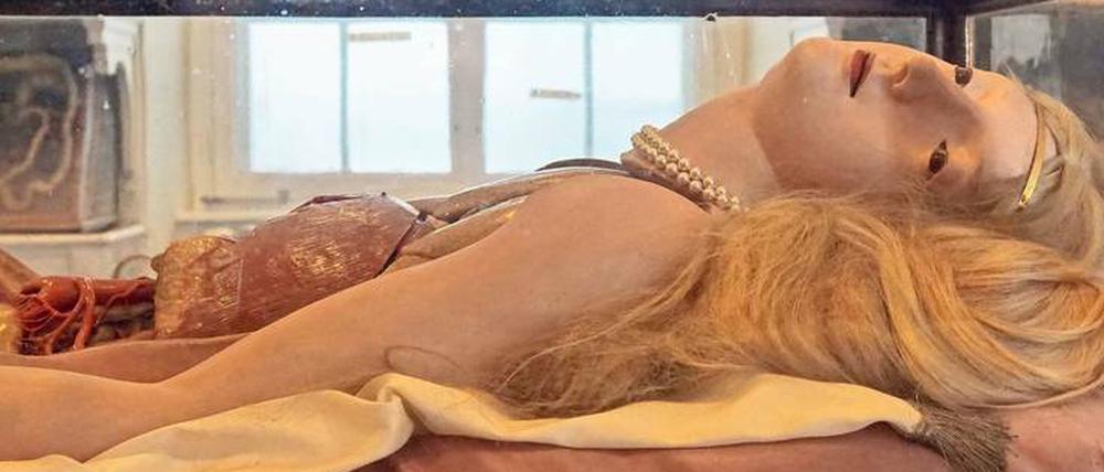A schöne Leich. Im "Josephinum", einem ehemaligen Militärkrankenhaus, präsentiert diese blonde Venus aus Wachs ihre prächtigen Lungenflügel und eine unbeschädigte Leber.