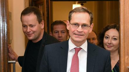 Klaus Lederer (l-r), der Regierende Bürgermeister Michael Müller (SPD) und Ramona Pop.