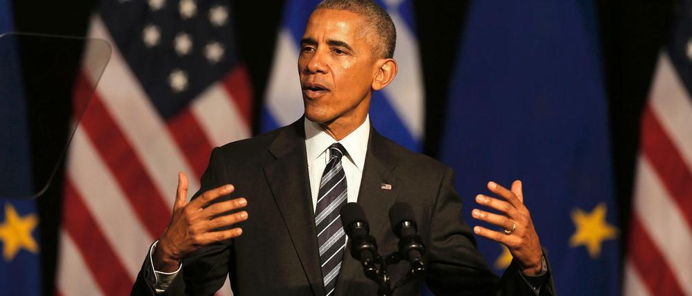 Der scheidende US-Präsident Barack Obama bei seiner Rede im Stavros Niarchos Kulturzentrum in Athen. 