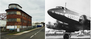 Links der alte Tower im Industriegebiet, rechts die Condor auf dem Weg nach New York.