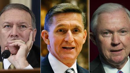 Drei für Trump, von links nach rechts: Mike Pompeo, Michael Flynn, Jeff Sessions. 