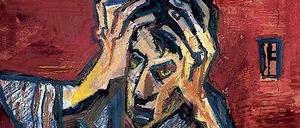 Rebell. Maxim Kantor, „Mann vor rotem Haus, sich an den Kopf fassend“.