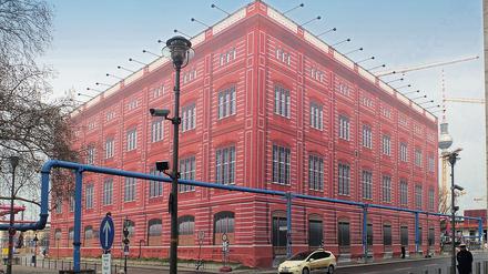 Fassade der Bauakademie aus Plastikplanen.