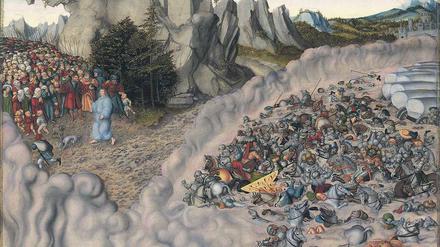 Lucas Cranach d. Ä. überträgt die Geschichte von Moses’ Durchquerung des Roten Meers im Gemälde von 1530 (Ausschnitt) auf die Reformation.