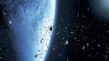 Unerwünschte Verkettung. Bei Zusammenstößen im Orbit entstehen zahlreiche Bruchstücke, die wiederum anderen Satelliten gefährlich werden können.