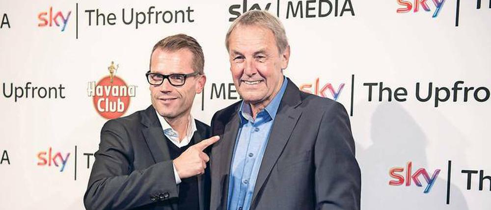 Sky-Sport-News-Chef Dirk Grosse (links) und der künftige Moderator des Bundesliga-Talks Jörg Wontorra.