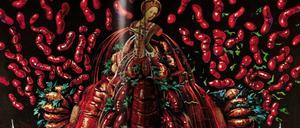 Blut und Bohnen. Die Rezepte begleiten Bilder von Hummerpyramiden, kopulierendem Federvieh und Frauenakten.