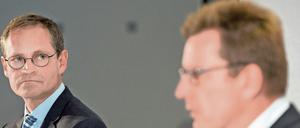 Streit bei der letzten BER-Aufsichtsratssitzung: Berlins Regierender Bürgermeister Müller (links) und Flughafenchef Mühlenfeld