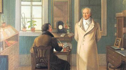 Ein Wortschatz wird gehoben. Die Digitalisierung soll das Wörterbuchprojekt beschleunigen – bis 2025 wollen die Bearbeiter es fertigstellen. Im Bild ein Gemälde Johann Joseph Schmellers von 1834: Goethe seinem Schreiber John diktierend. 