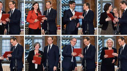 Der Regierende Bürgermeister Michael Müller und die neuen Senatoren.