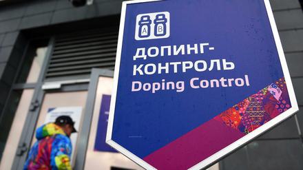 Hinweis auf eine Dopingkontrollstelle bei den Olympischen Spielen in Sotschi 2014 