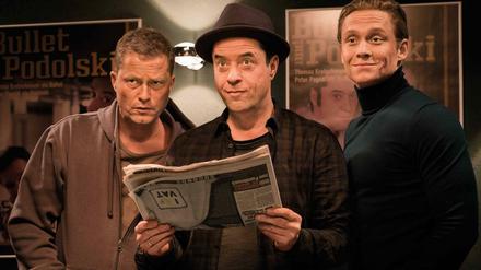 Til Schweiger, Jan Josef Liefers aund Matthias Schweighöfer in dem Petersen-Film "Vier gegen die Bank". 