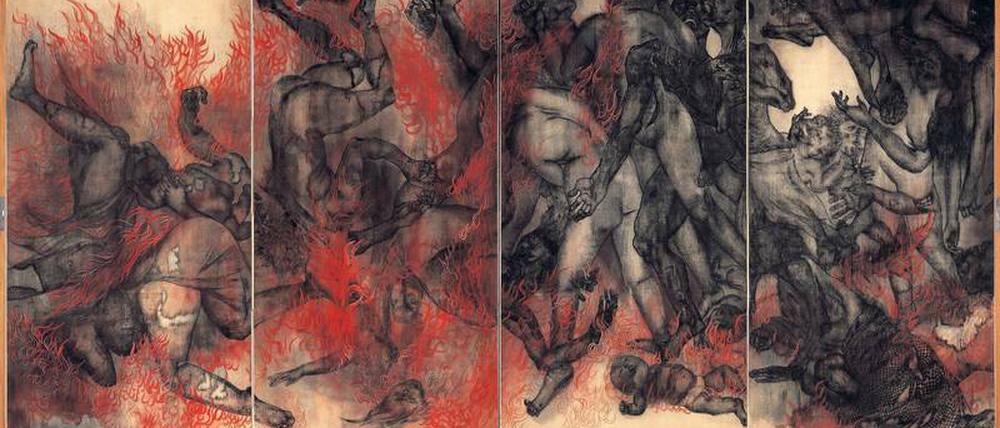 Den Schrecken bannen. Iri und Toshi Maruki schufen ab 1950 die 15-teilige Serie der „Hiroshima-Tafeln“, hier Tafel II: „Feuer“.