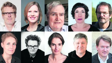 Geärgert und gefreut: die Medien-Kolumnisten des Tagesspiegels: (v.l.n.r.u.v.o.n.u.) Markus Ehrenberg, Rosa Feigs, Nikolaus von Festenberg, Katja Hübner, Thomas Gehringer, Tatjana Kerschbaumer, Joachim Huber, Barbara Nolte, Kurt Sagatz und Thilo Wydra. 