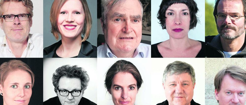 Geärgert und gefreut: die Medien-Kolumnisten des Tagesspiegels: (v.l.n.r.u.v.o.n.u.) Markus Ehrenberg, Rosa Feigs, Nikolaus von Festenberg, Katja Hübner, Thomas Gehringer, Tatjana Kerschbaumer, Joachim Huber, Barbara Nolte, Kurt Sagatz und Thilo Wydra.