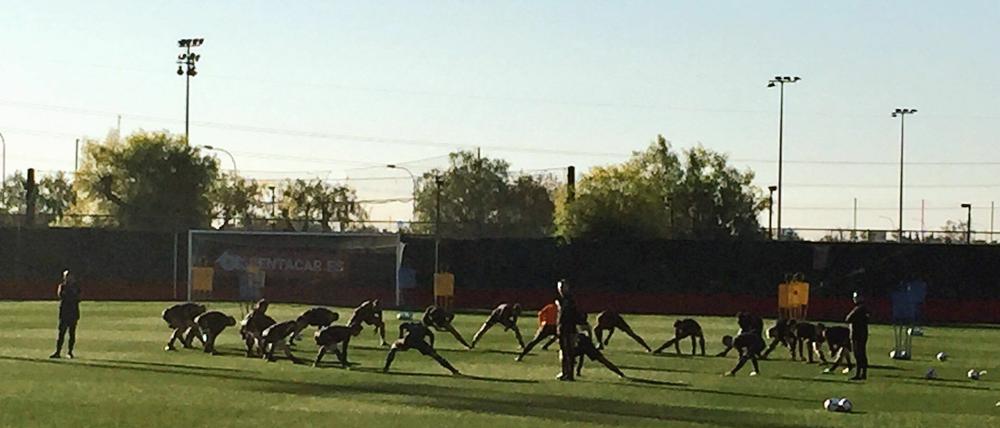 Viel los. Hertha am Sonntag auf der Trainigsanlage des RCD Mallorca.