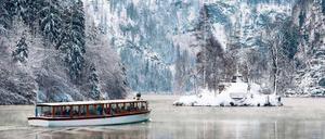 Wunderschöner Winter. Blick auf den Königsee in Bayern.