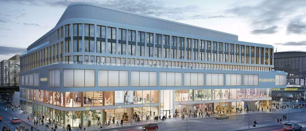 So soll das neue Geschäftshaus „Zoom“ des Bauherren Hines neben dem Bahnhof Zoo aussehen. Primark wird drei Etagen belegen.