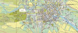 Berlin 1742. Gut erkennbar ist die Zollmauer um die Stadt, die im Südwesten entlang der heutigen Stresemannstraße verläuft.