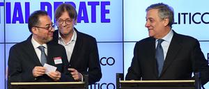 Der Sozialdemokrat Pittella, der Liberale Verhofstadt und der Konservative Tajani (v.l.n.r.) wollen EU-Parlamentschef werden.