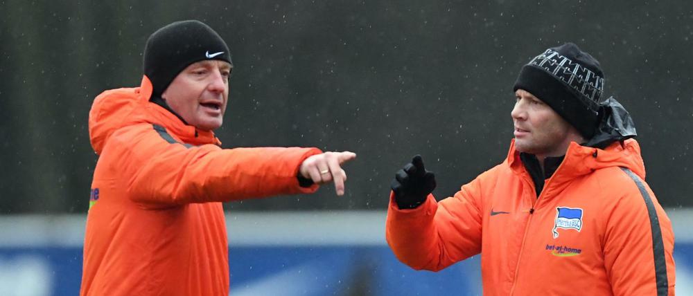 Geht's da lang Richtung Europapokal? Pal Dardai und sein Assistent Rainer Widmayer wollen nach der Winterpause an die starken Leistungen der Hinrunde anknüpfen.